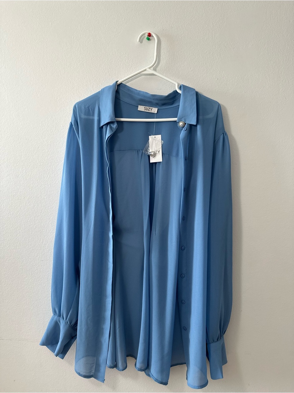 Suzy Blue Button-Front Chiffon Blouse